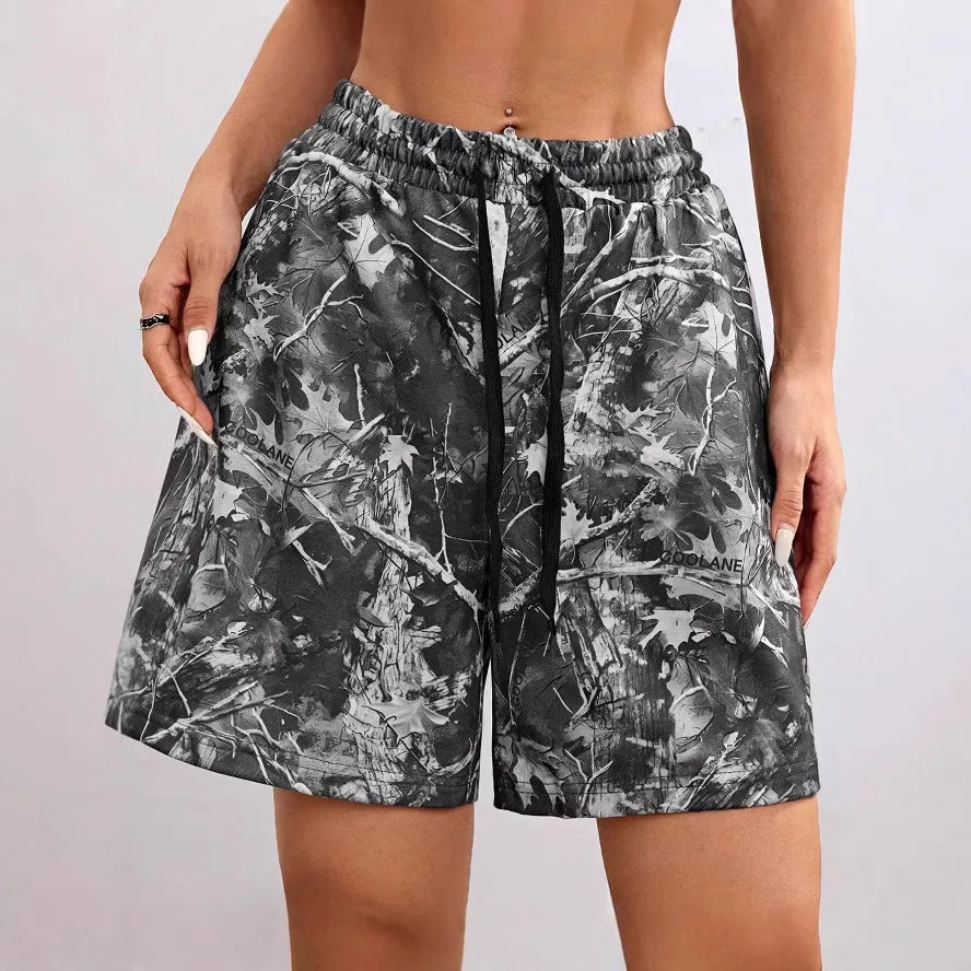 Drawstring Exercise Camouflage Leaf Print Casual Shorts - S-Shorts 02