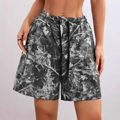 Drawstring Exercise Camouflage Leaf Print Casual Shorts - S-Shorts 02 - View 1