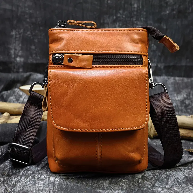 Men's Leather Belt Bag Crazy Horse Crossbody