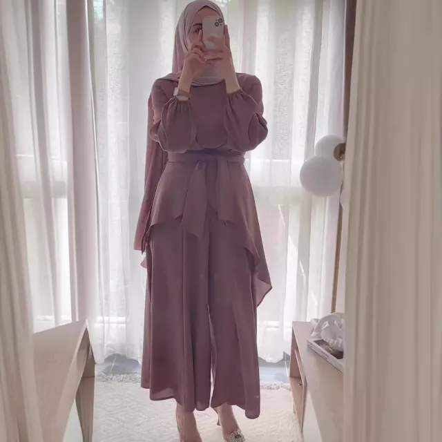 Irregular Hem Top Wide Leg Pants Suit Women Light Purple - Shop at LoveMi