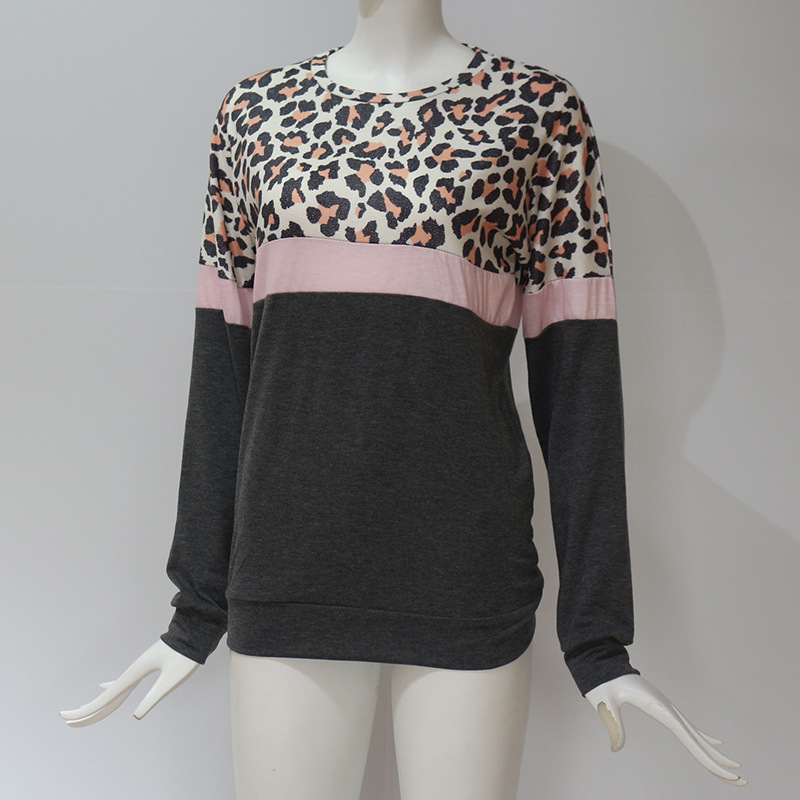 Title 3, Round neck casual leopard print stitching women...