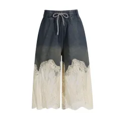 Lace Two-piece Simple Style Top Casual Denim Shorts Fashion Thin - Blue Pants - View 1