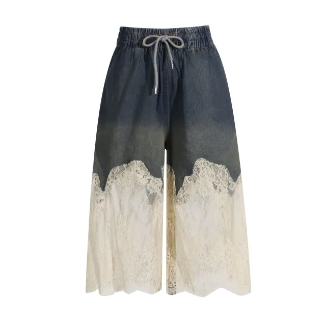 Lace Two piece Simple Style Top Casual Denim Shorts Fashion Thin Blue Pants - Shop at LoveMi