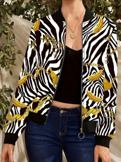 Loose Casual Thin Workwear Line Printed Jacket Top - G114Z132 - View 1