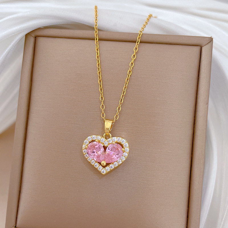 Hollowed-out Heart Light-Luxury Full-Diamond Necklace For Women