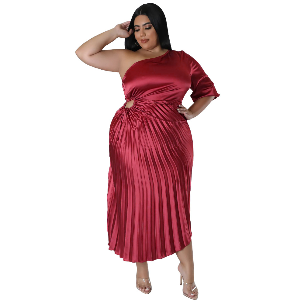 Fashionable And Sexy Off the shoulder Drawstring Pleated Dress Wine Red - Shop at LoveMi