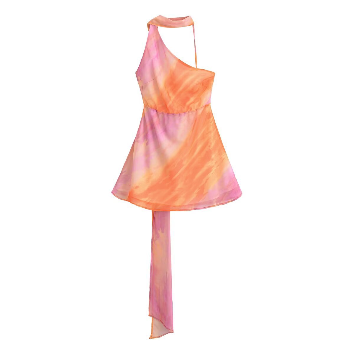 Dopamine Rainbow Backless Streamer Halter Dress