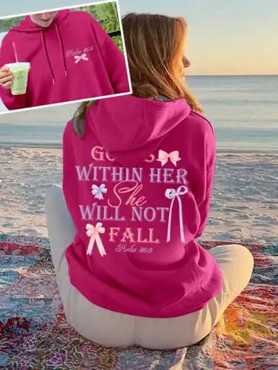Women's Oversized Round Neck Butterfly And Letters Sweater Hotpink - Shop at LoveMi