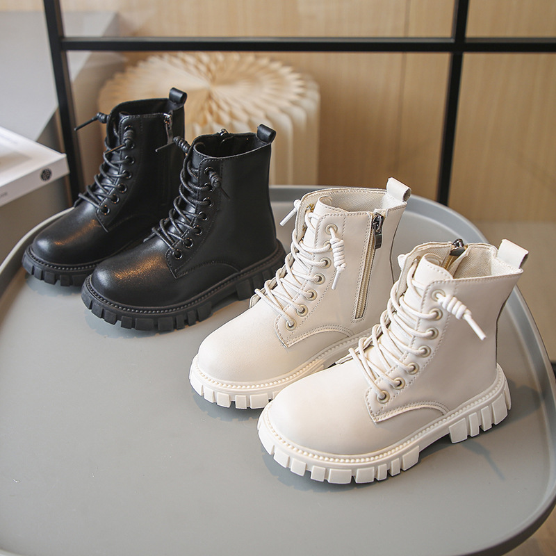 Korean-style Mid-calf Soft-soled Leather For Older Children Student Ankle Boots