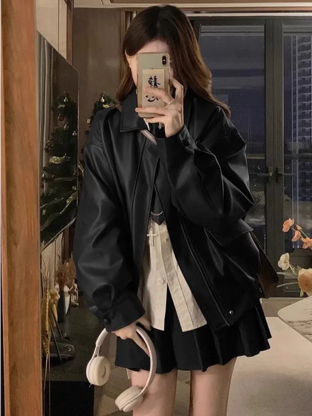 Fashion Short Leather Jacket Ladies Black - Shop at LoveMi