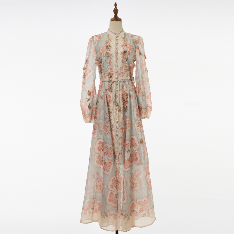 Heavy-Work Embroidered Hanging Flower Long Dress