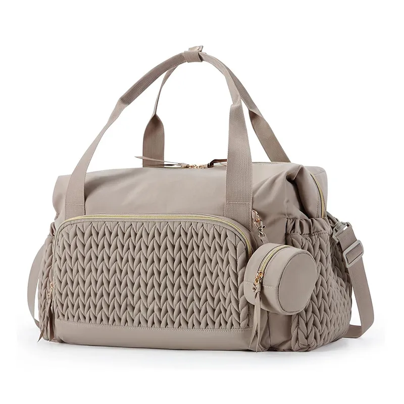 Striped Handbag Large Capacity Travel - Brown