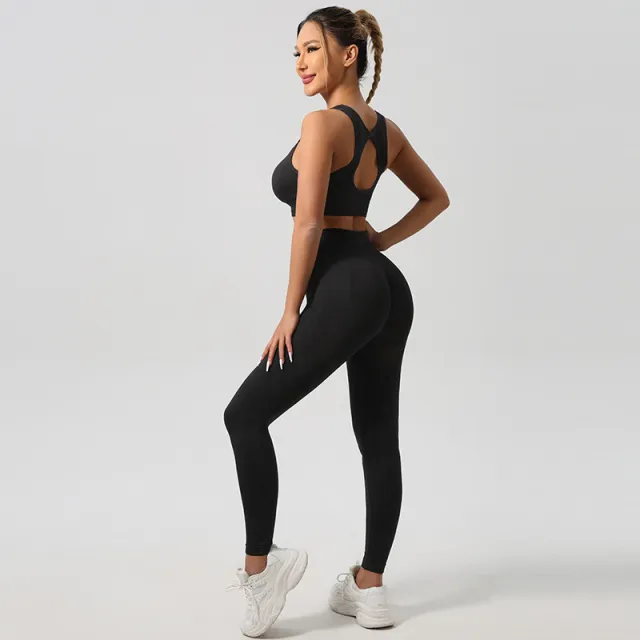 Nylon Yoga Clothes Suit Women's Autumn And Winter Sports Backless Bra Black - Shop at LoveMi