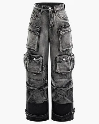 Women's Straight Stylish Multi pocket Oversized Cargo Pants Gray - Shop at LoveMi