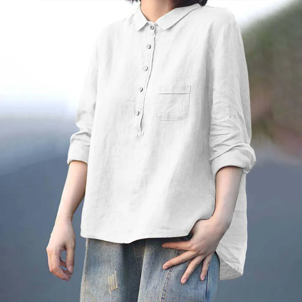 Arrival Long Sleeve Slub Linen Lapel Print Fashionable All-match Pocket Lining - Wjj38-5Xl