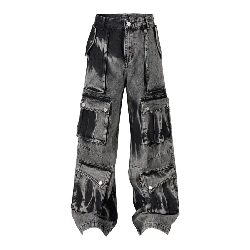 Washed Multi-pocket Design Straight Men's Jeans