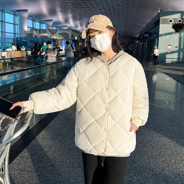 Short Down Jacket Korean style Lightweight Rhombus Casual White - Shop at LoveMi