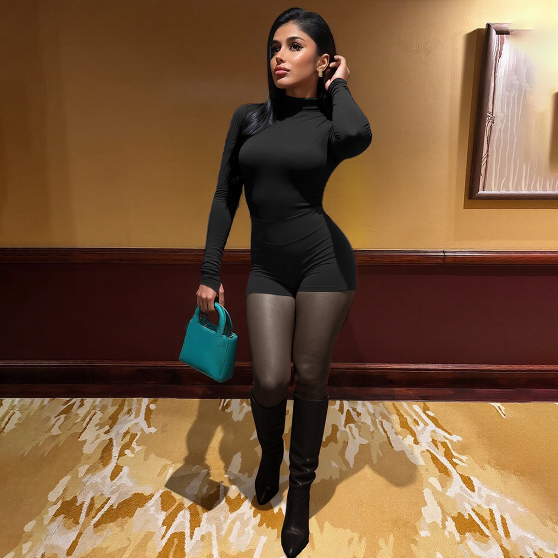 Personalized Street-style Chic Outfit A Tight-fitting Long-sleeve Top And Pants Set