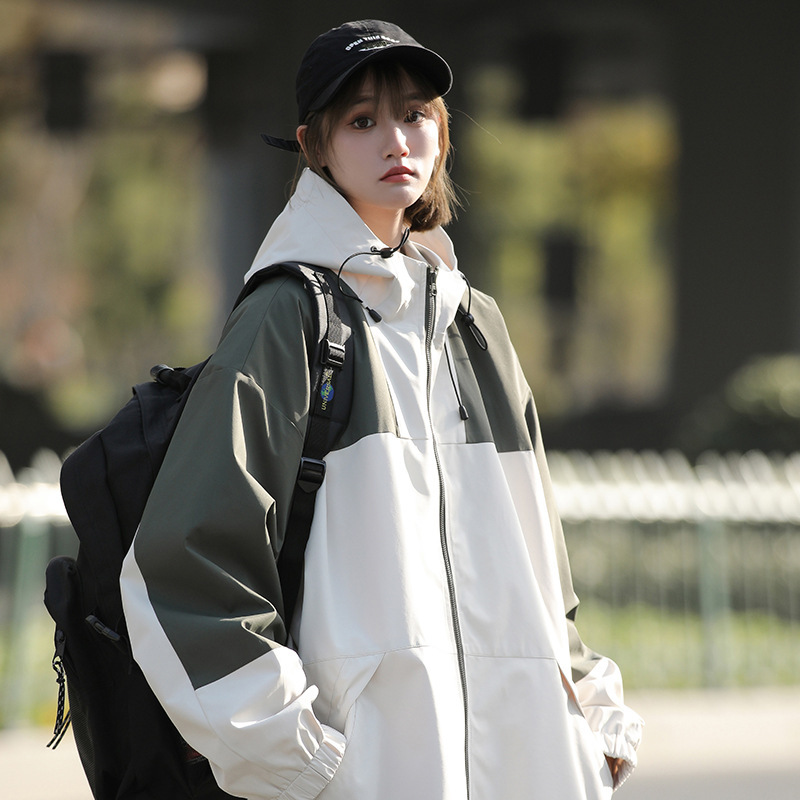 Black And White Stitching American Functional Outdoor Jacket Khaki - Shop at LoveMi