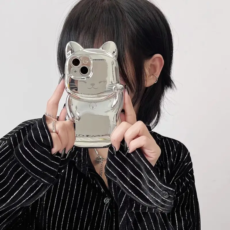 Luxury Chinese Style Electroplated Fortune Cat Phone Case New Female
