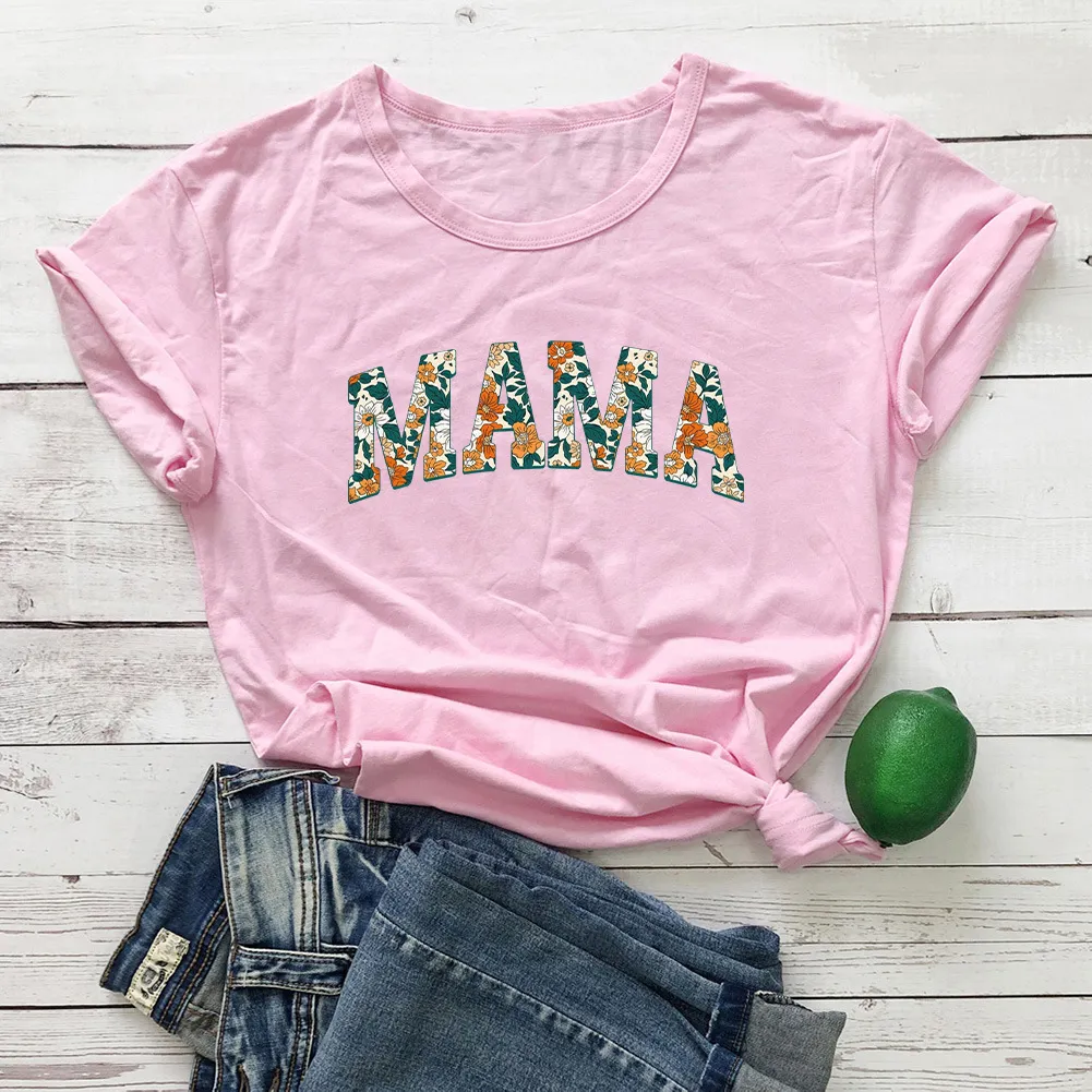 MAMA Mother's Day Letter Printed Casual T-shirt - Pink T Color