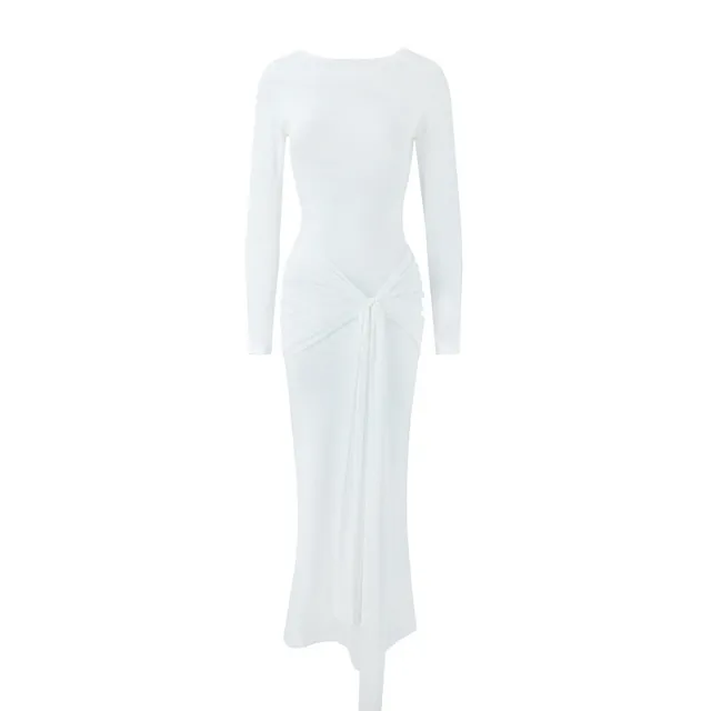 Strap fit Solid color Chic Niche Long Dress White - Shop at LoveMi