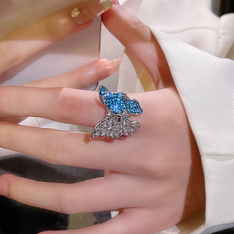 Light Luxury Minority Design Sense Crystal Zircon Butterfly Ring