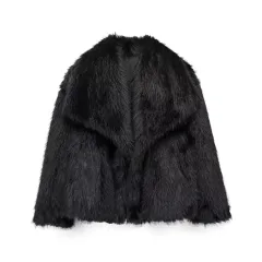 Artificial Fur Mink-like Coat Winter Coat European And American Socialite Style Top - Black - View 1