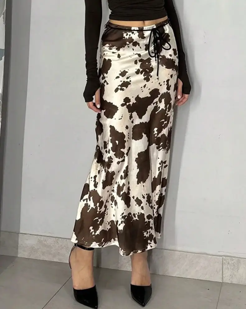 Satin-print Skirt Slimming Faux-silk Maxi Skirt For Fall And Winter
