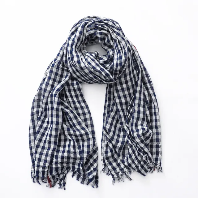 Plaid Scarf Men And Women Cotton Thin Navy Blue - Shop at LoveMi