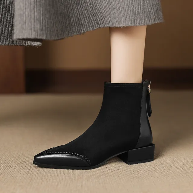 Pointed toe Square heeled Ankle Boots For Women Black - Shop at LoveMi
