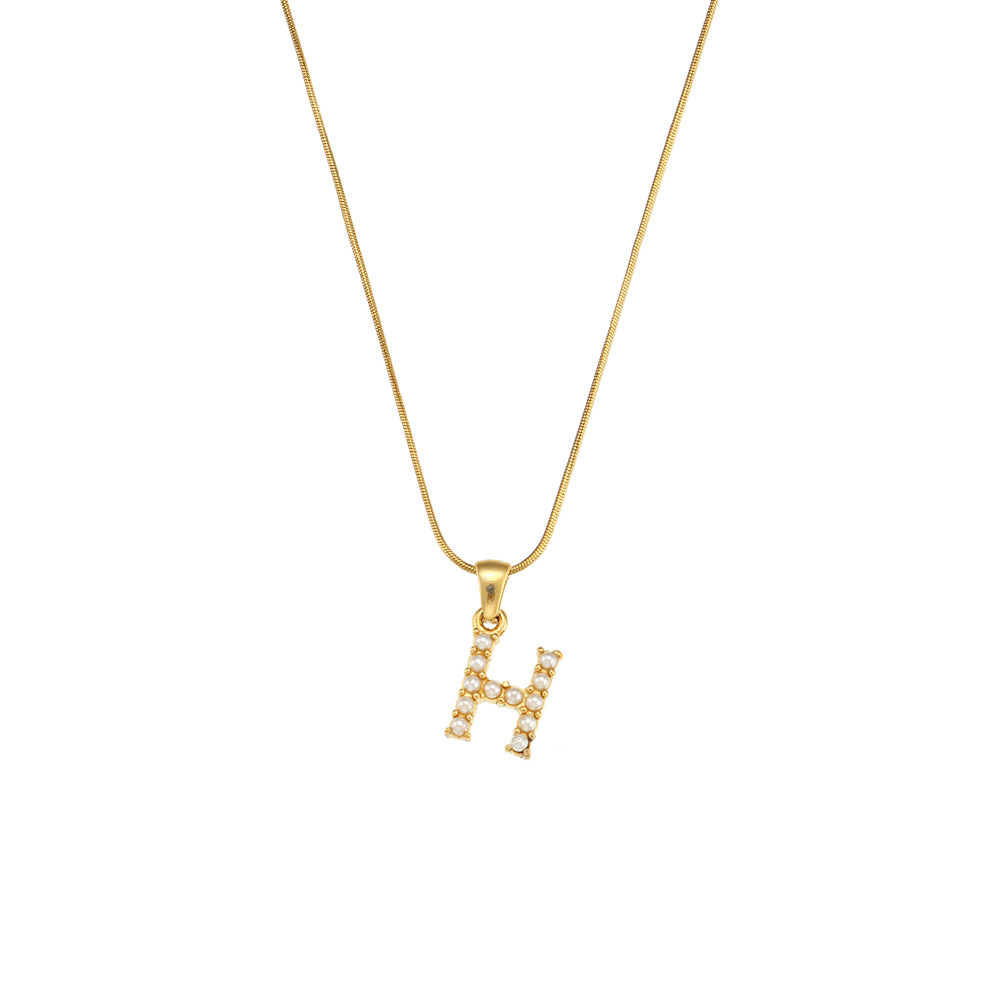 Fashion All-Match Letter Pendant Jewelry Stainless Steel 18K Gold-Plated Thin Snake Chain Pearl Letter Necklace