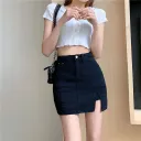 8730 Black Slit Stretch Skirt