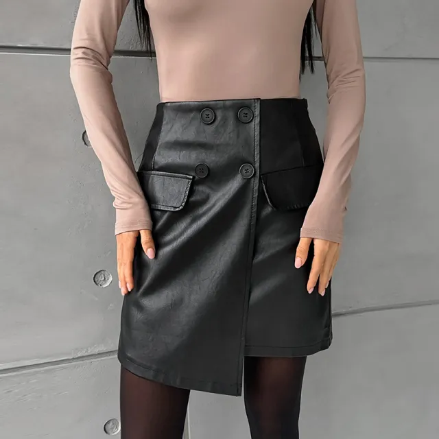 European And American Girl Leather Hip Skirt Female Punk Dark A Word Black - Shop at LoveMi
