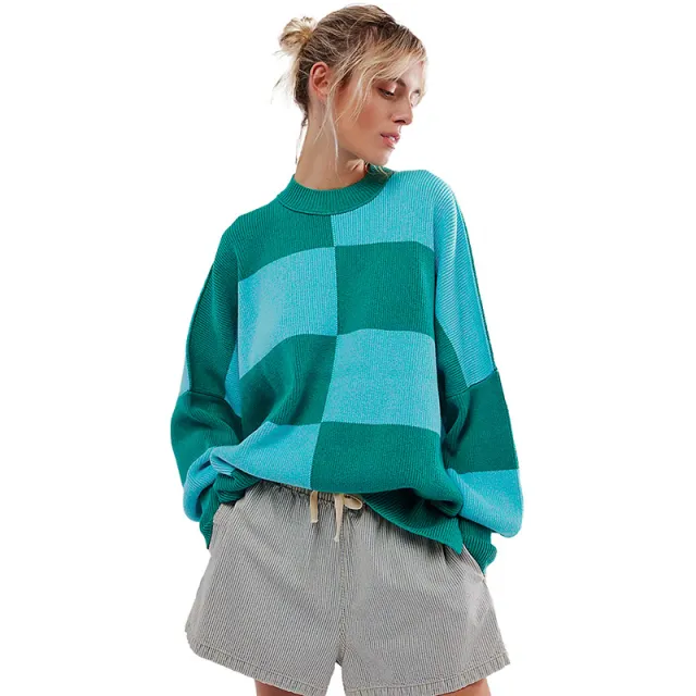 Female Loose Fit Loose Shoulder Knitted Pullover Green - Shop at LoveMi