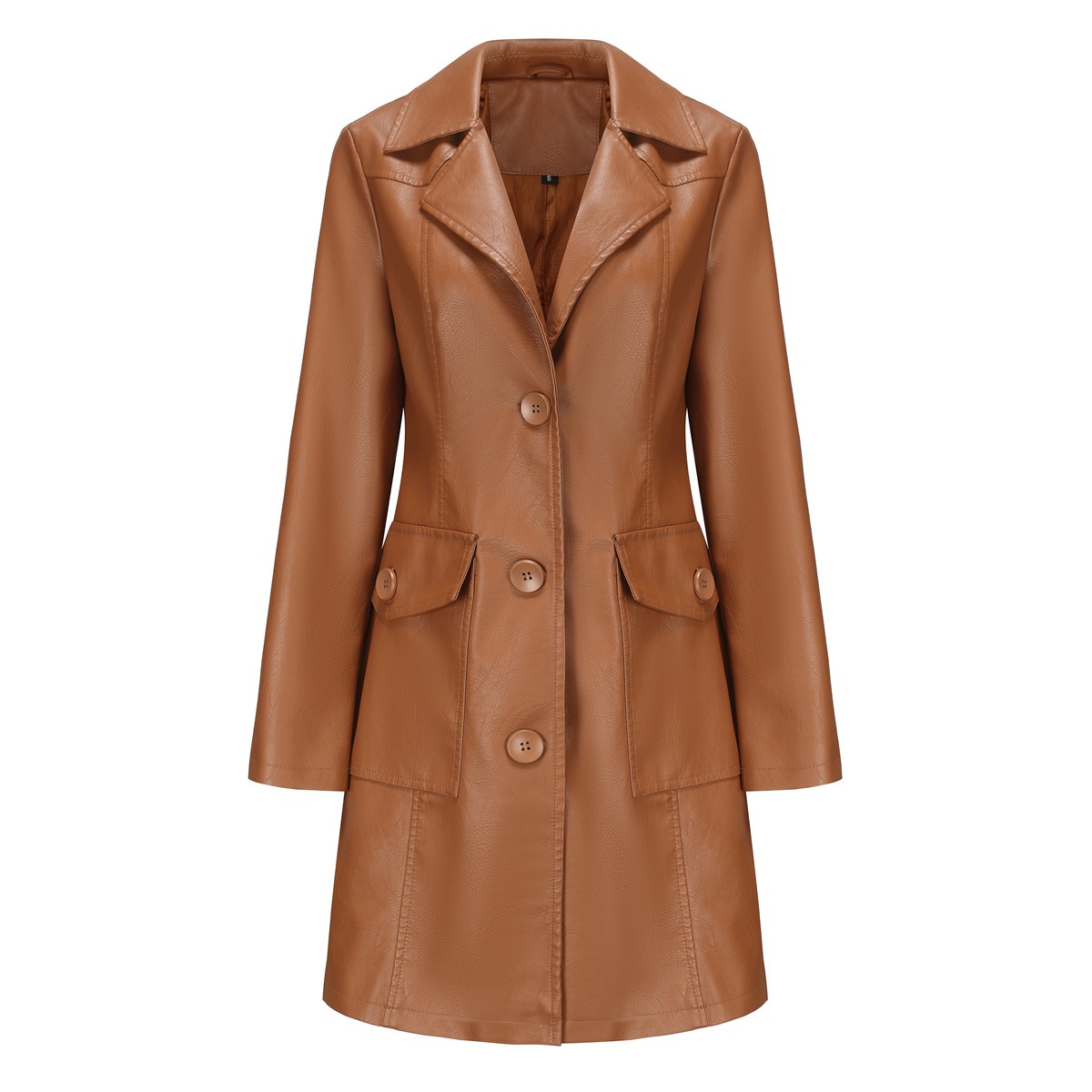 Long Leather Trench Coat Fashionable Outerwear For Women