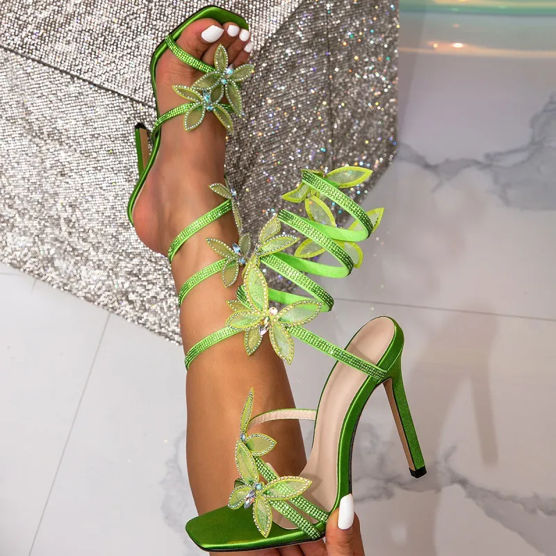 Fashion Personality Bow Stiletto Sandals - Green