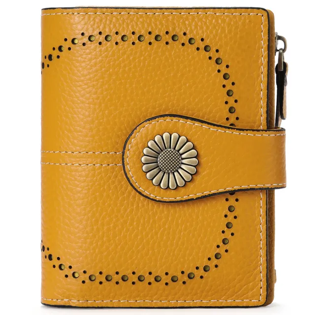 Fashion Women's Short Oil Wax Leather Coin Purse Yellow - Shop at LoveMi