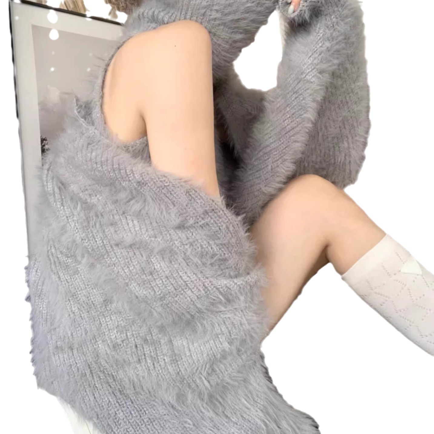 Sexy sweater vest suit women&#39;s high collar autumn and winter sweater two piece suit top
