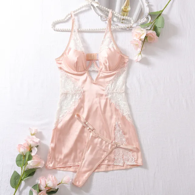 Pajamas Slim Fit Cutout Sling Underwear Two piece Skin Color L - Shop at LoveMi
