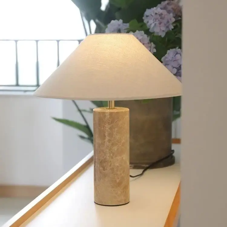 Wabi-sabi-style Table Lamp With A Mid-century Modern Marble Design