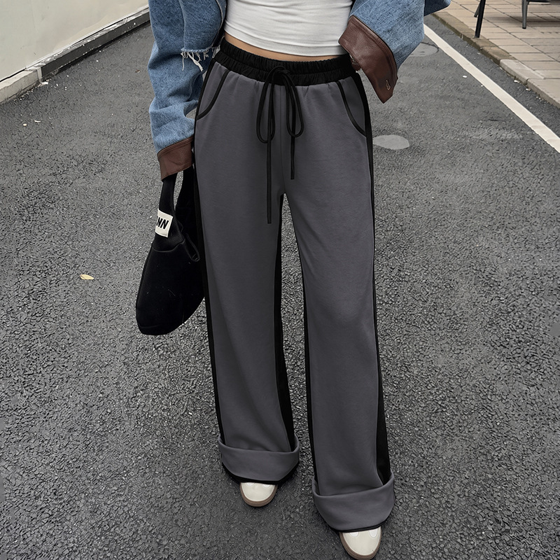 Color-block Drawstring-pocket Cuffed Wide-leg Sweatpants
