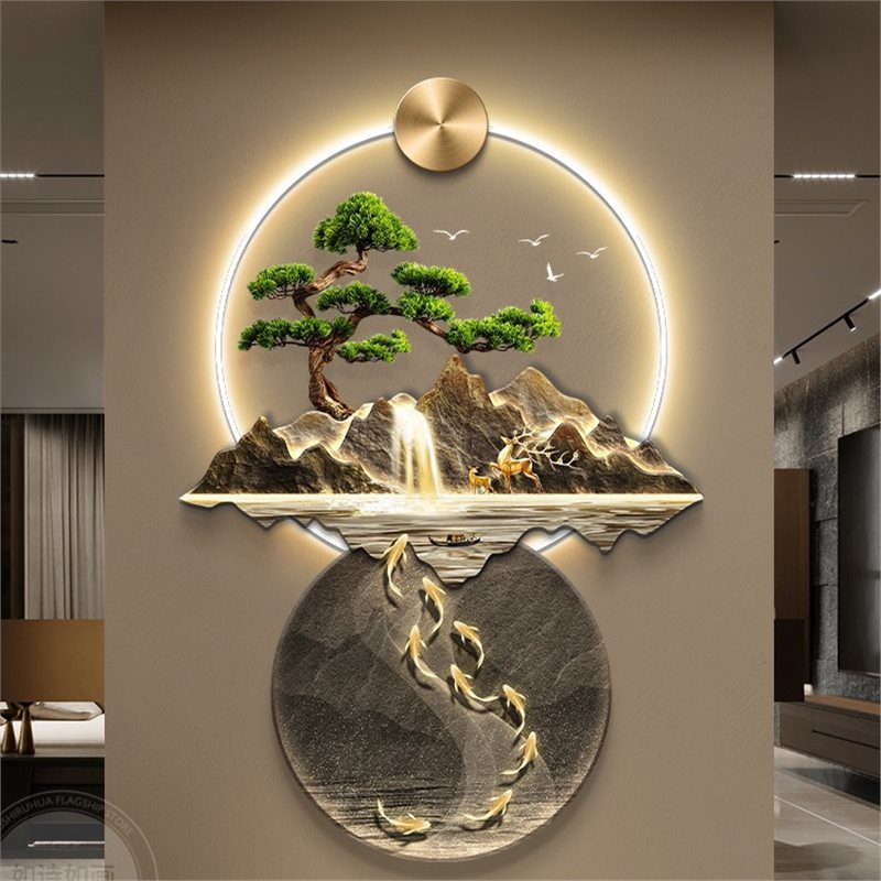 Chinese-style Entryway Decorative Painting Mural Lamp