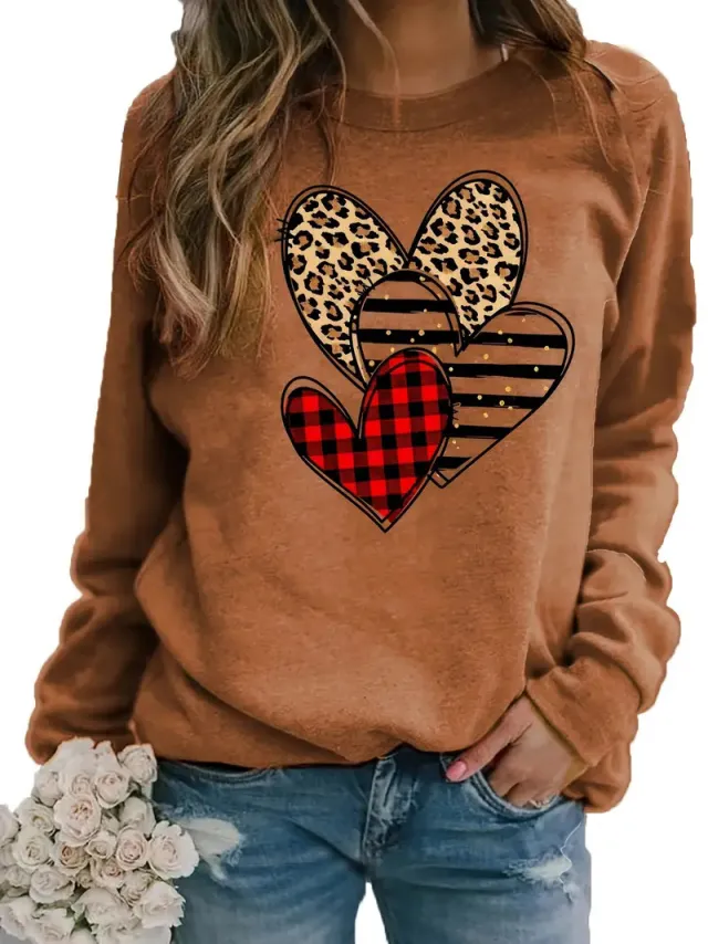 Women's Printed Long Sleeve Crew Neck Sweater Wy74 Xxxl - Shop at LoveMi