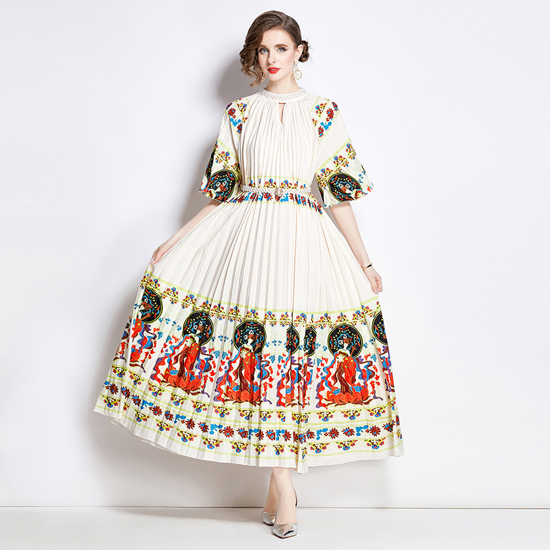 Pleated Pearl-Buckle Midi Dress, picture 2 of 5