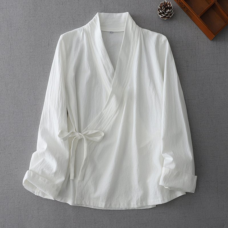 Improved Chinese Spring And Autumn Women's Long-sleeved Woven Collar Hanfu Shirt
