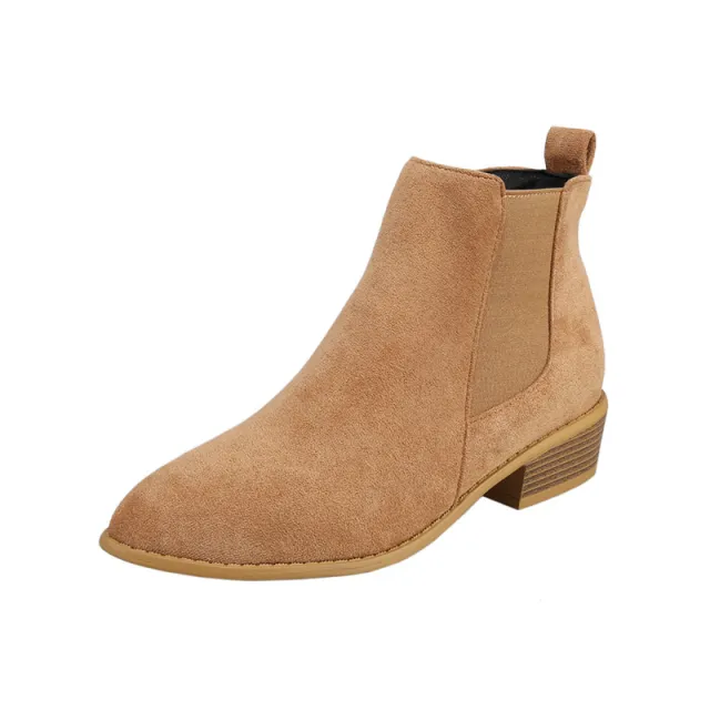 British Solid Color Suede Pointed Square Heel Martin Boots Khaki - Shop at LoveMi