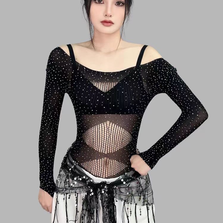Womens High-Elastic Knitted Sheer Long-Sleeve Bodysuit