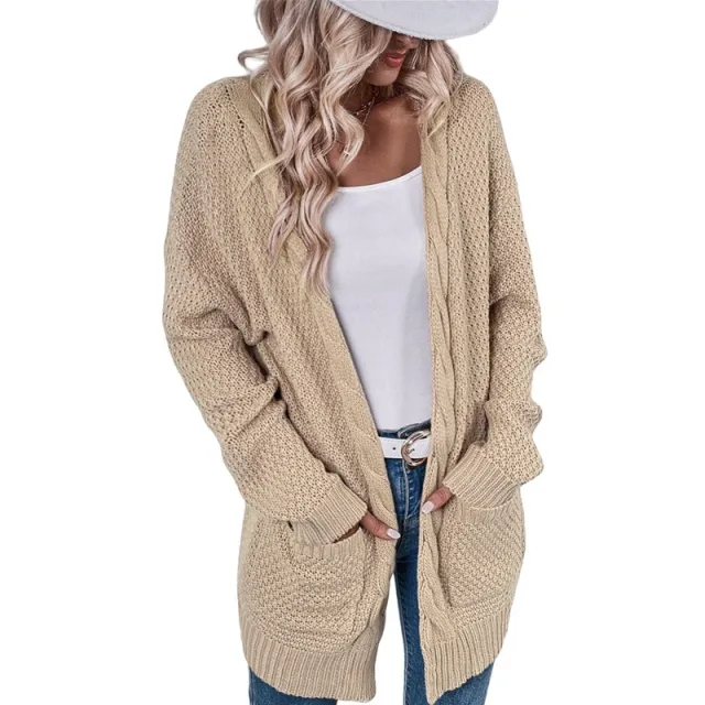 Loose Women's Twisted Rope Cardigan Coat Khaki - Shop at LoveMi