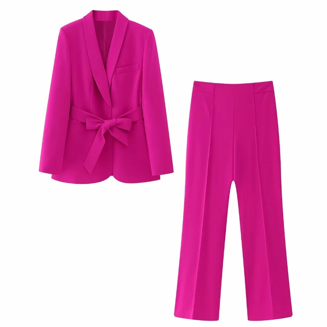 Women's French Style With Belt Dress Small Suit Jacket Casual Trousers — image 12 of 20